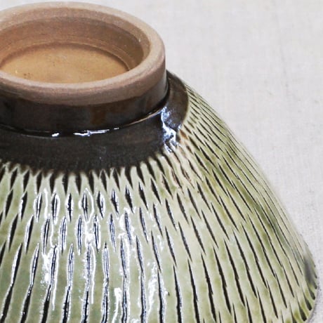 和食器 小鹿田焼 黒木昌伸窯 茶碗 大 13.5cm 飛び鉋 緑