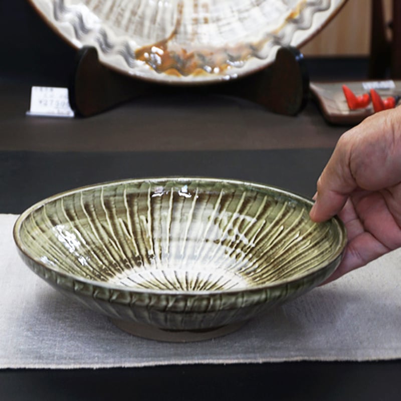 和食器 小鹿田焼 黒木昌伸窯 浅 大鉢 21cm 刷毛目 緑 | うつわの店