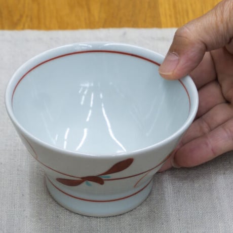 和食器 砥部焼 梅山窯 茶碗 大 12cm 赤 笹