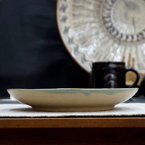 益子焼き大皿 和食器 益子焼 大皿 18cm 青釉 丸笹紋 | うつわの店 クラフト