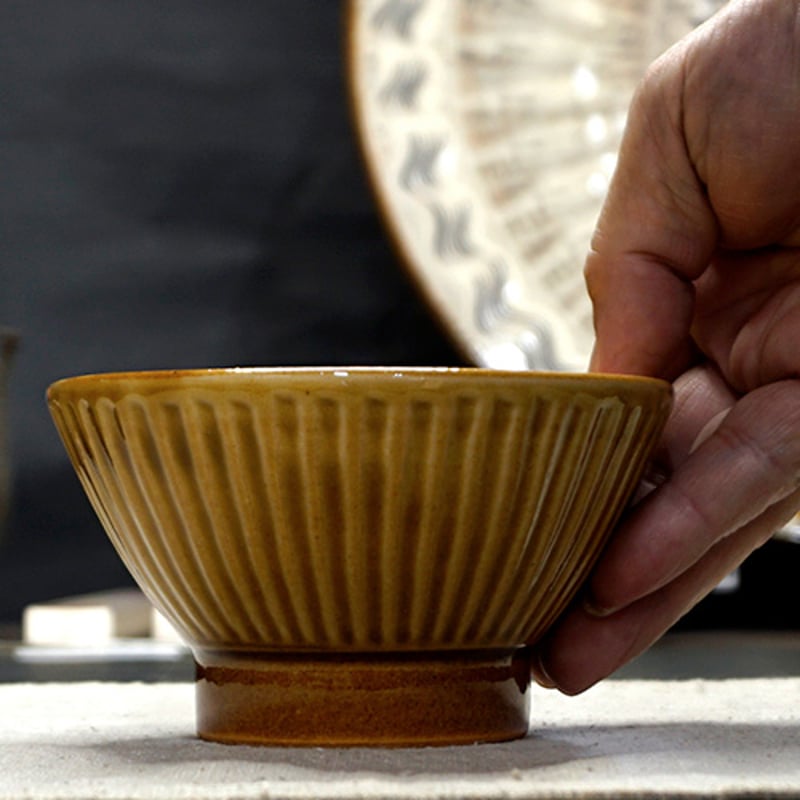 和食器 布志名焼 湯町窯 茶碗 大 12cm しのぎ 黄釉 | うつわの店