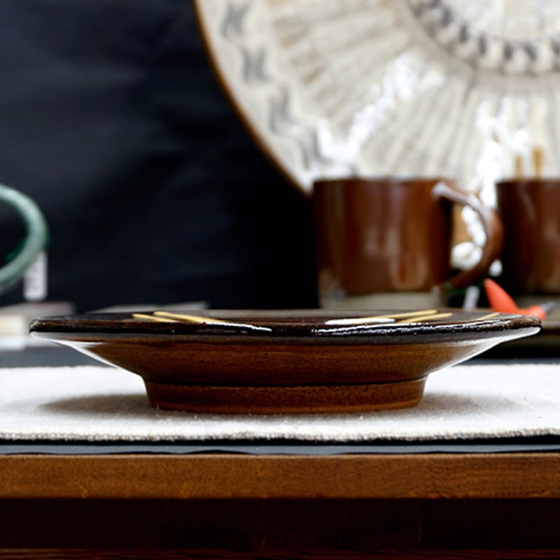 和食器 布志名焼 湯町窯 中皿 15cm 浪紋黄釉 濃茶 | うつわの店