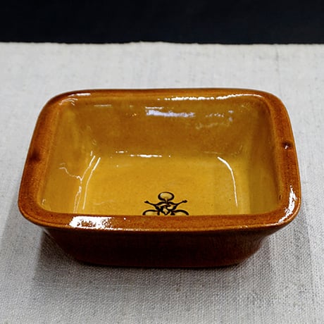 和食器 布志名焼 湯町窯 角 小鉢 12cm 花紋濃茶 黄釉