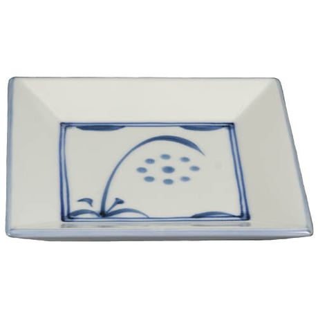 和食器 砥部焼 梅山窯 角 小皿 12.5cm 呉須 太陽