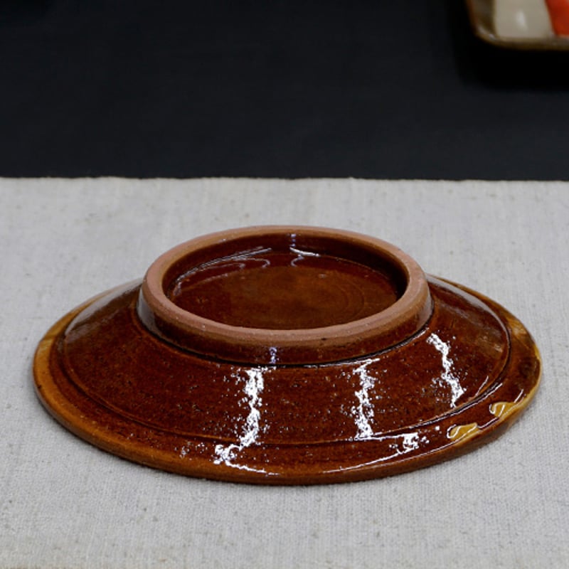 和食器 布志名焼 湯町窯 中皿 15cm 浪紋濃茶 黄釉 | うつわの店