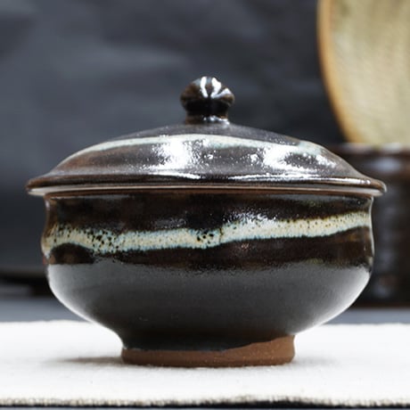 和食器 龍門司焼 蓋物 しゅけ 小 150cc 黒釉白流