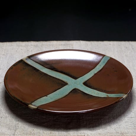 和食器 益子焼 大皿 18cm 柿釉 十字紋