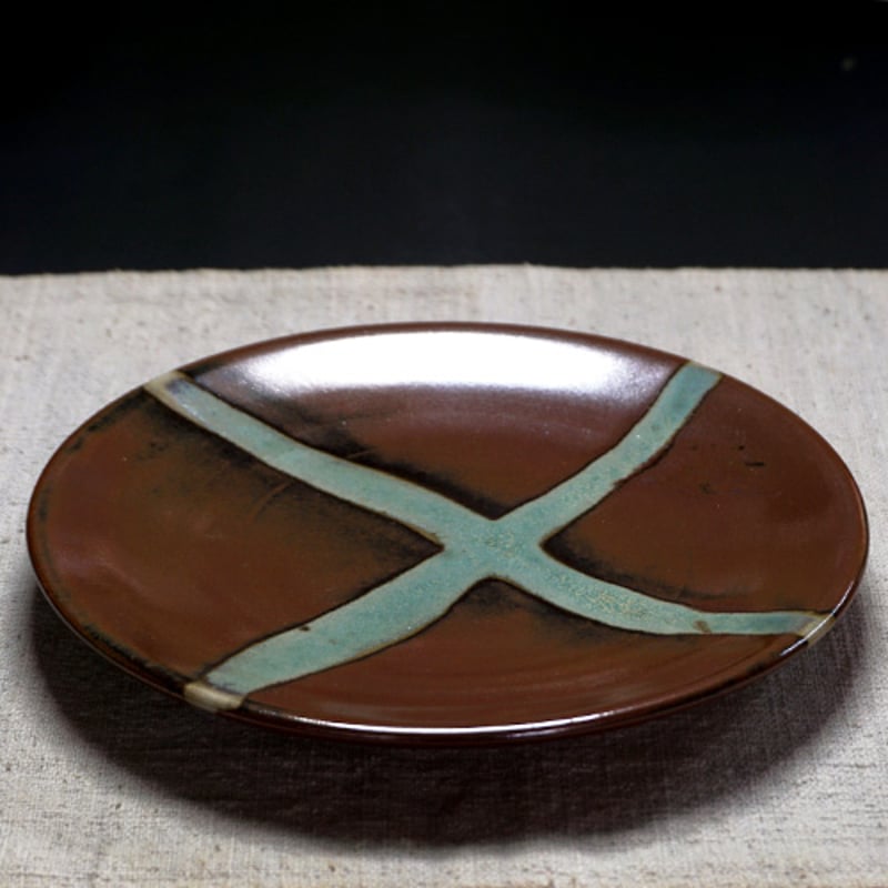 和食器 益子焼 大皿 18cm 柿釉 十字紋 | うつわの店 クラフトなかつか