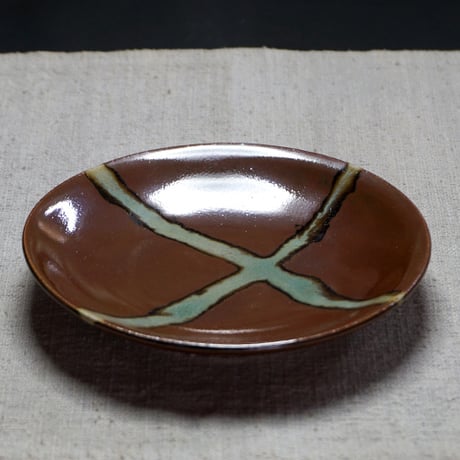 和食器 益子焼 小皿 12cm 柿釉 十字紋