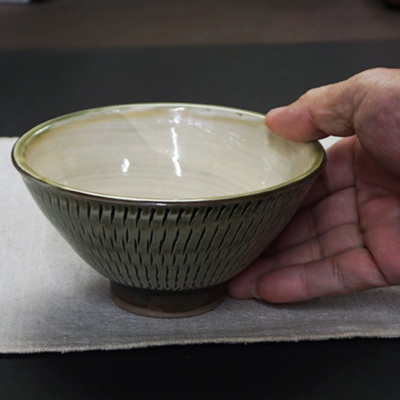 和食器 小鹿田焼 黒木昌伸窯 茶碗 大 13.5cm 飛び鉋 緑 | うつわの店