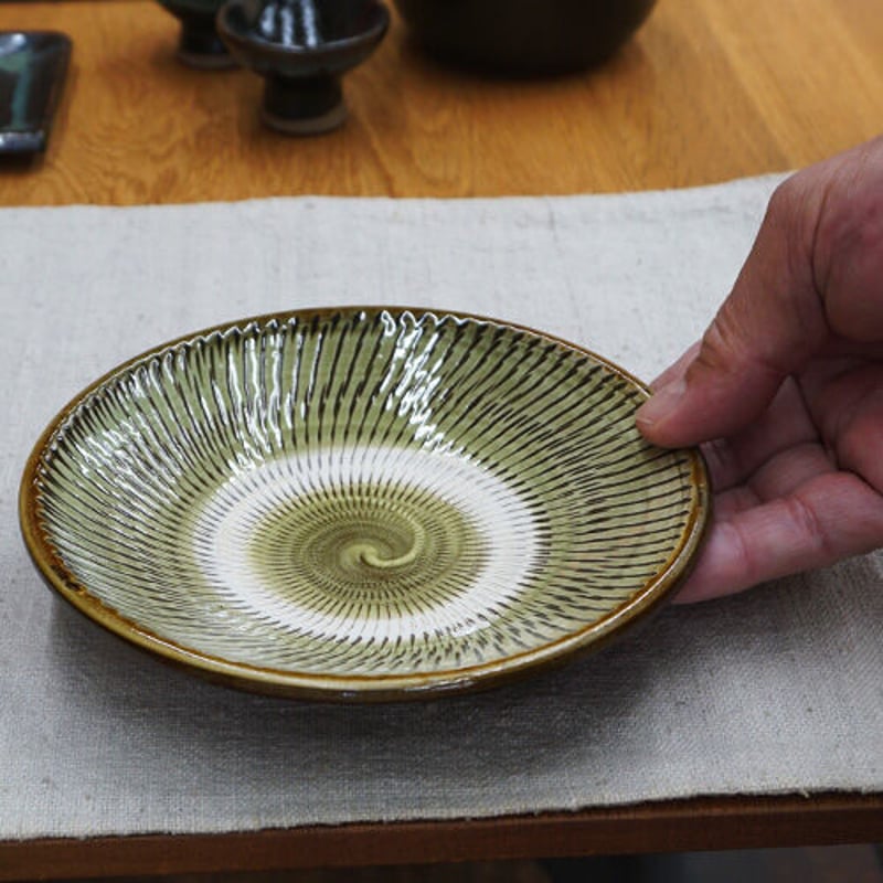 和食器 小鹿田焼 黒木昌伸窯 中皿 15cm 飛び鉋 緑 | うつわの店