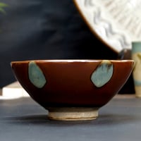 和食器 益子焼 茶碗 中 12cm 柿釉 青流し