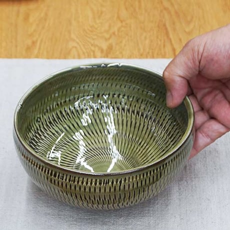 和食器 小鹿田焼 黒木昌伸窯 深 中鉢 15cm 飛び鉋 緑