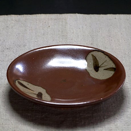 和食器 益子焼 小皿 12cm 柿釉 丸笹紋