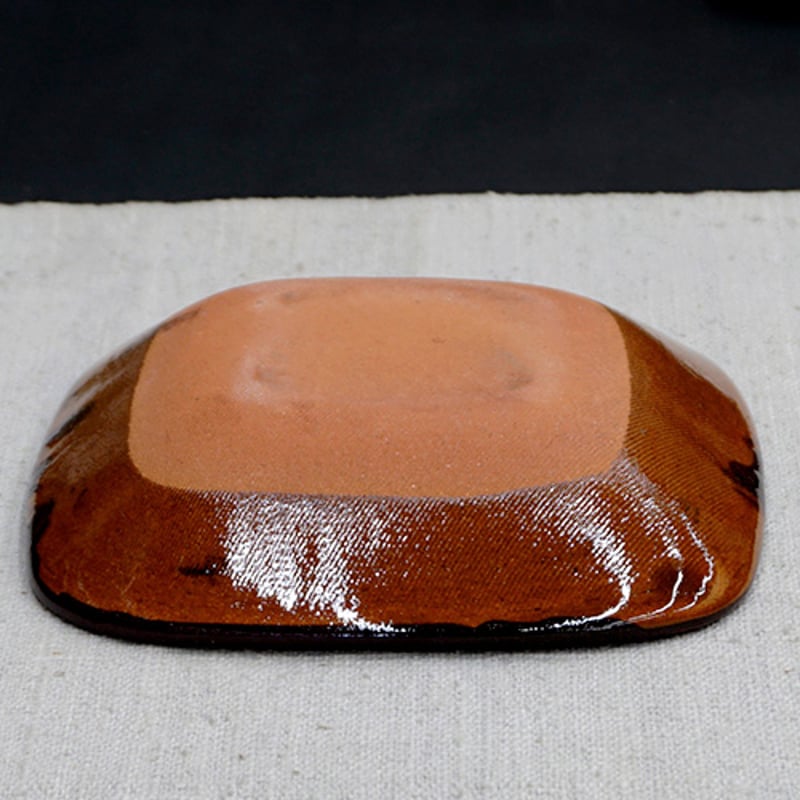 和食器 布志名焼 湯町窯 角 小皿 12cm 浪紋黄釉 濃茶 | うつわの店