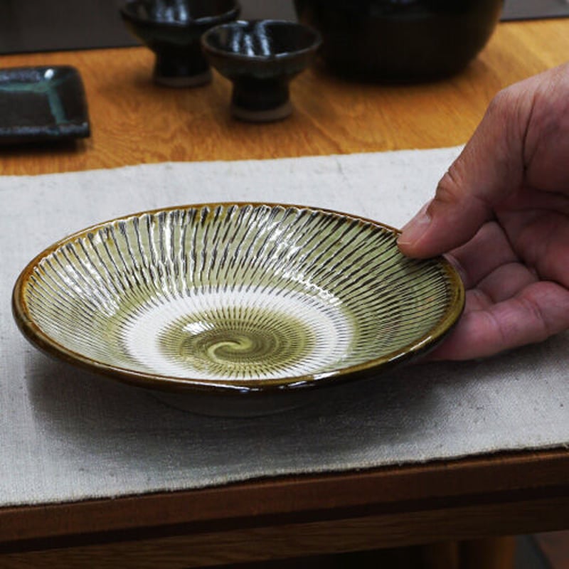 和食器 小鹿田焼 黒木昌伸窯 中皿 15cm 飛び鉋 緑 | うつわの店