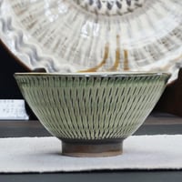 和食器 小鹿田焼 黒木昌伸窯 茶碗 大 13.5cm 飛び鉋 緑