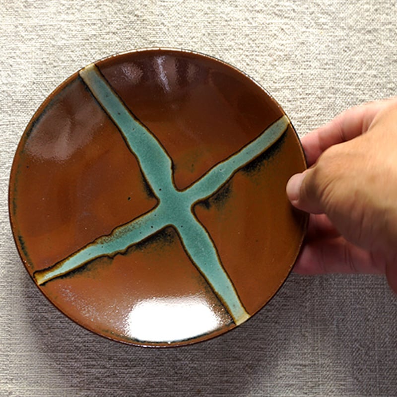 和食器 益子焼 中皿 15cm 柿釉 十字紋 | うつわの店 クラフトなかつか