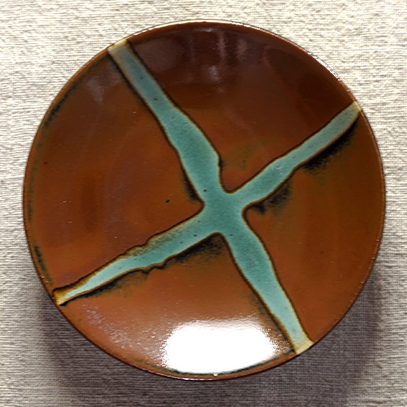 和食器 益子焼 中皿 15cm 柿釉 十字紋 | うつわの店 クラフトなかつか