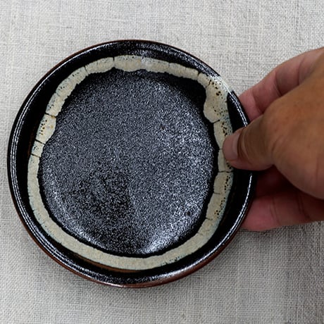 薩摩焼 和食器 龍門司焼 小皿 12cm 黒釉白流