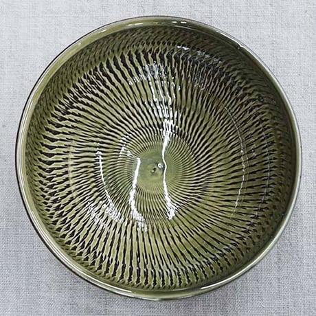 和食器 小鹿田焼 黒木昌伸窯 深 中鉢 15cm 飛び鉋 緑