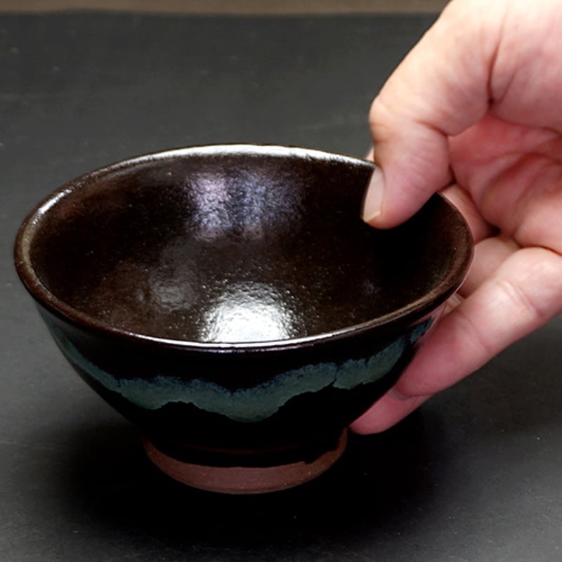 和食器 龍門司焼 茶碗 中 12cm 黒釉青流 | うつわの店 クラフトなかつか