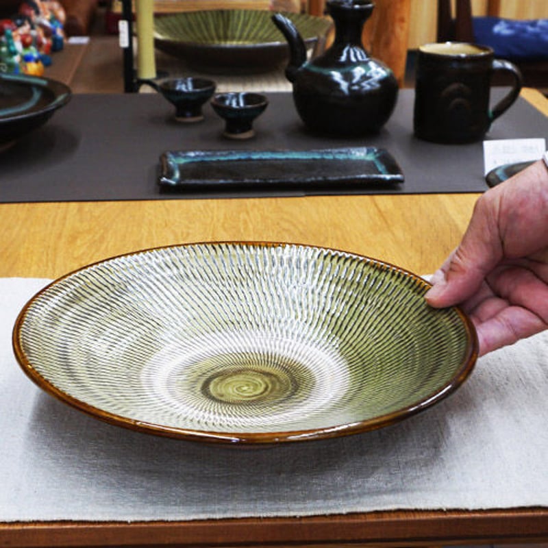 和食器 小鹿田焼 黒木昌伸窯 大皿 24cm 飛び鉋 緑 | うつわの店