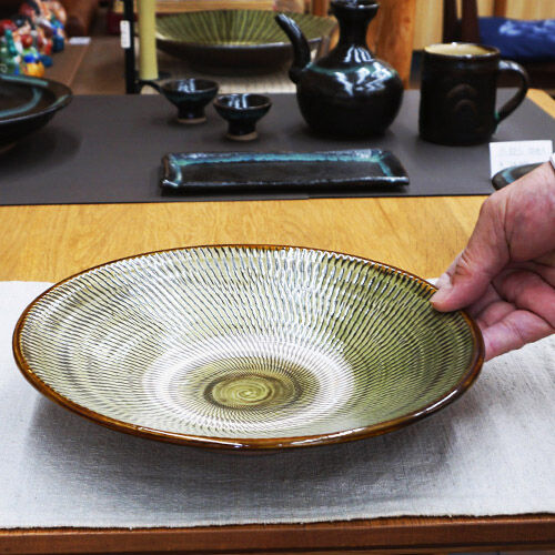 和食器 小鹿田焼 黒木昌伸窯 大皿 24cm 飛び鉋 緑 | うつわの店