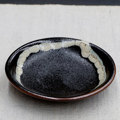 薩摩焼 和食器 龍門司焼 小皿 12cm 黒釉白流