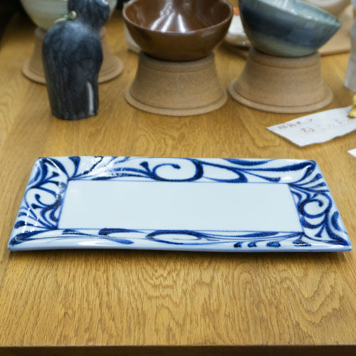 砥部焼「9寸長角布目皿（一つ唐草）」1枚【 送料確認用出品 】