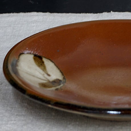 和食器 益子焼 中皿 15cm 柿釉 丸笹紋