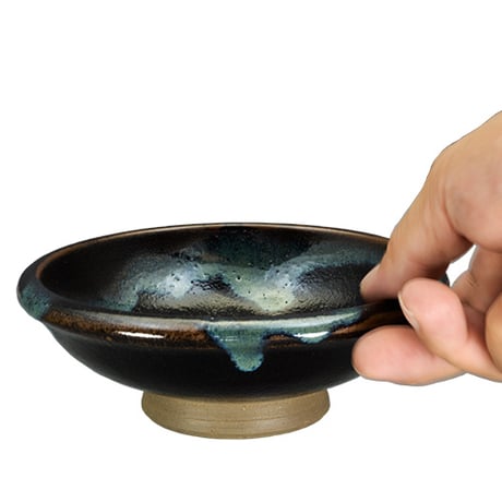 薩摩焼 和食器 龍門司焼 反り 中鉢 16cm 黒釉 青流