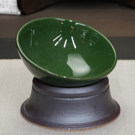 布志名焼 袖師窯 お手入れ簡単 猫 のお 茶碗 12cm 緑