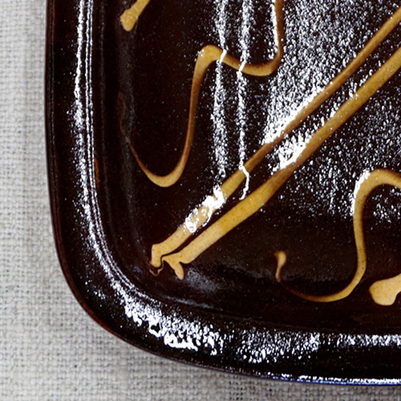 和食器 布志名焼 湯町窯 角 小皿 12cm 浪紋黄釉 濃茶 | うつわの店