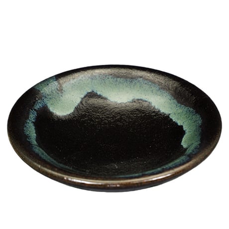 和食器 龍門司焼 豆皿 9cm 黒釉青流