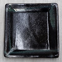 薩摩焼 和食器 龍門司焼 角 中皿 15cm 黒釉青流