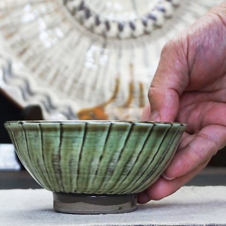 和食器 小鹿田焼 黒木昌伸窯 茶碗 小 12cm 刷毛目 緑