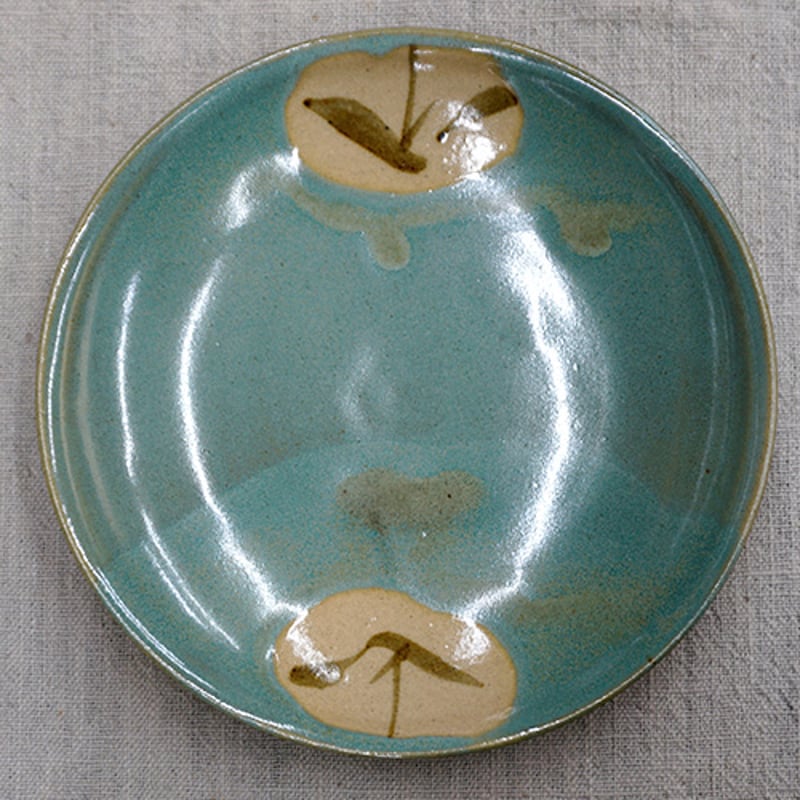 和食器 益子焼 大皿 18cm 青釉 丸笹紋 | うつわの店 クラフトなかつか