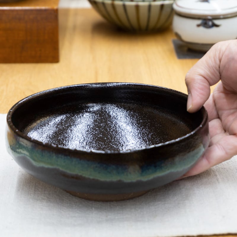 薩摩焼 和食器 龍門司焼 大鉢 17cm 黒釉青流 | うつわの店 クラフト