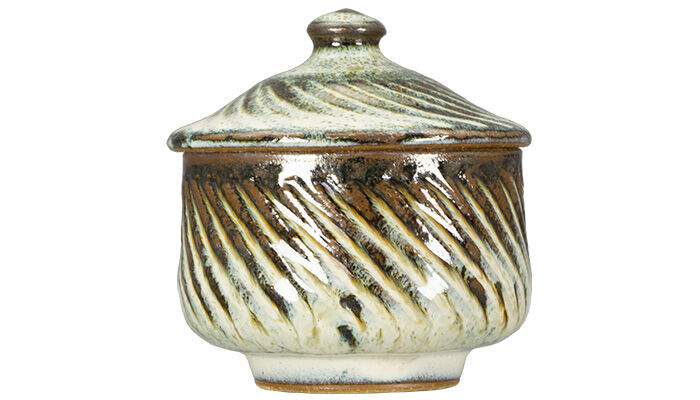 明治期 布志名焼 手水(ちょうず) 高さ約60cm 和食器 布志名焼 湯町窯 蓋物 8cm 縦しのぎ 海鼠釉 | うつわの店