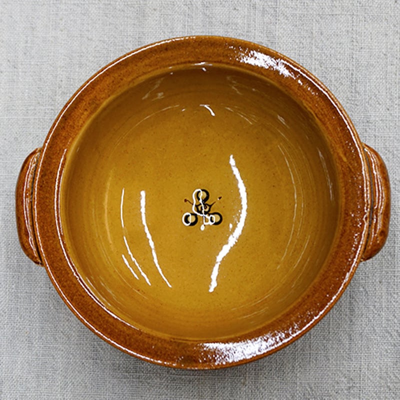 和食器 布志名焼 湯町窯 手付 浅鉢 15cm 花紋濃茶 黄釉 | うつわ