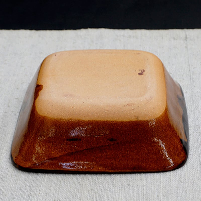 和食器 布志名焼 湯町窯 小 角鉢 12cm 鶉紋黄釉 濃茶 | うつわの