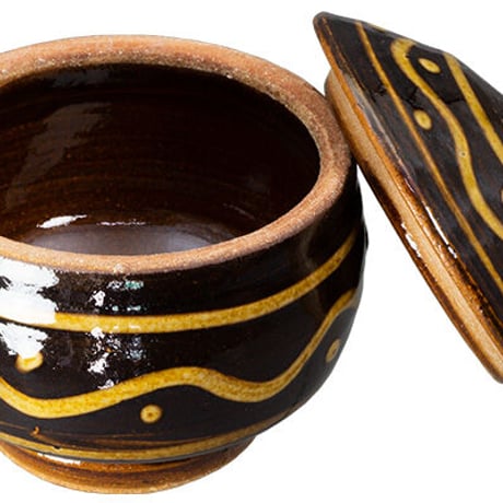 和食器 布志名焼 湯町窯 蓋物 8cm 黄釉 濃茶