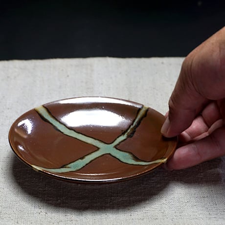 和食器 益子焼 小皿 12cm 柿釉 十字紋