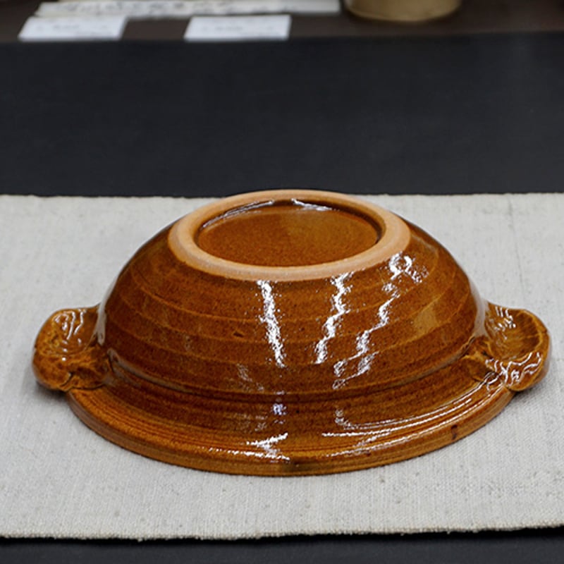 和食器 布志名焼 湯町窯 手付 浅鉢 15cm 花紋濃茶 黄釉 | うつわの店