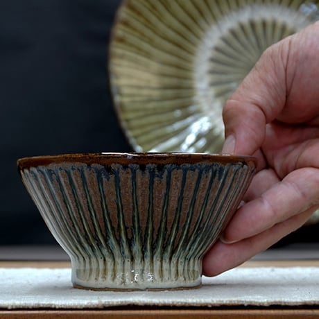 和食器 布志名焼 湯町窯 茶碗 大 11.5cm しのぎ 海鼠釉