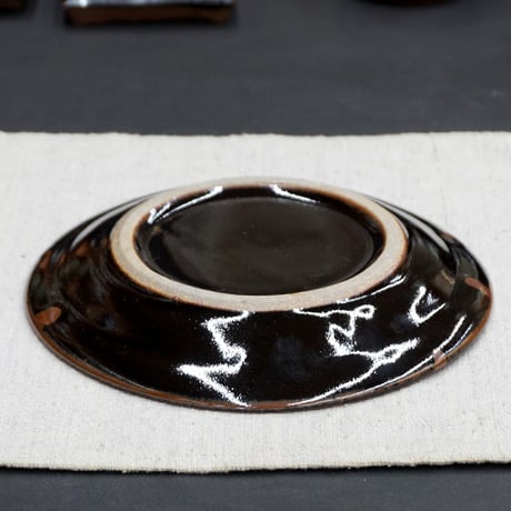 和食器 益子焼 大皿 18cm 柿釉 三流し