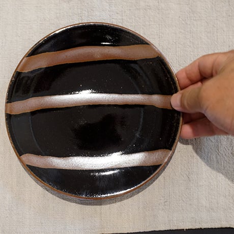 和食器 益子焼 大皿 18cm 柿釉 三流し