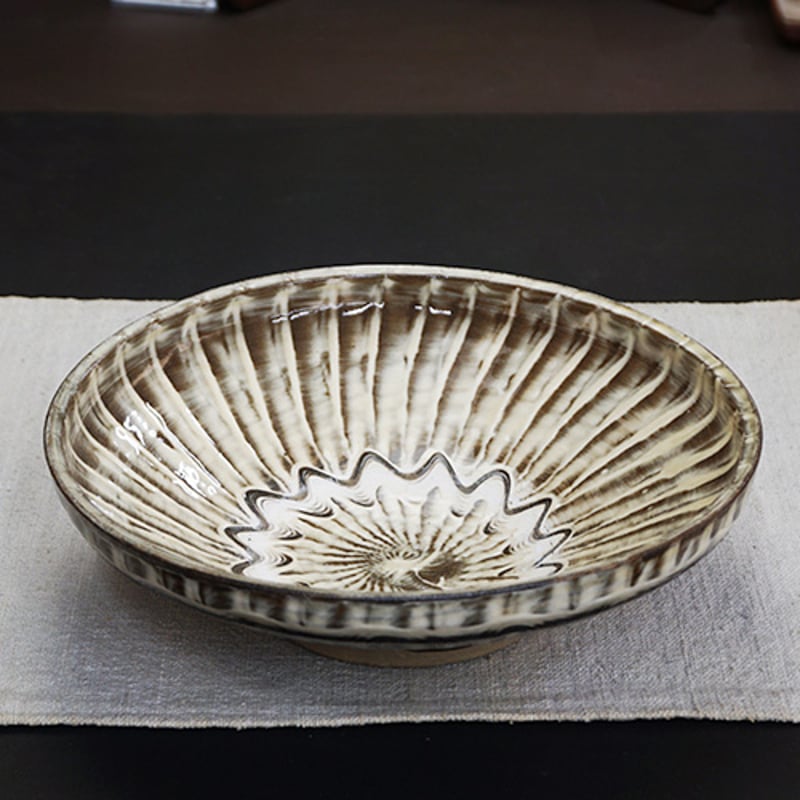 和食器 小鹿田焼 黒木昌伸窯 浅 大鉢 21cm 刷毛目櫛目 白 | うつわの店