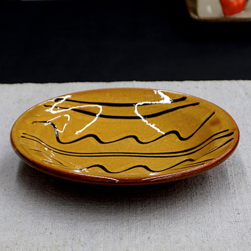 和食器 布志名焼 湯町窯 中皿 15cm 浪紋濃茶 黄釉 | うつわの店